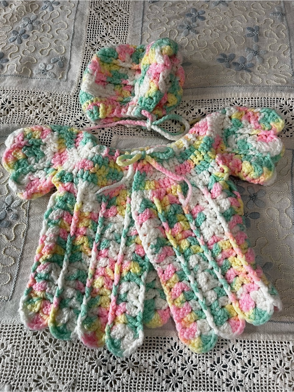 Handmade Crocheted Baby Sweater and hat
